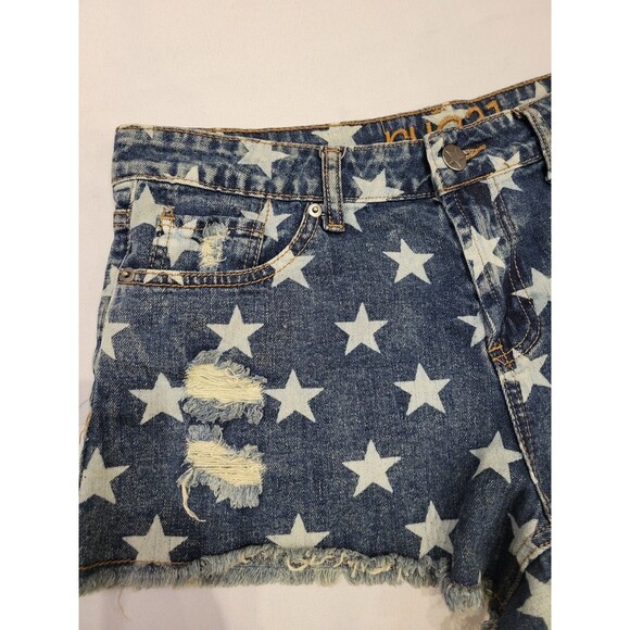 Rue21 Womens 9/10 Denim Cutoff Jean Shorts Stars Distressed Raw Hem Patriotic - Picture 3 of 12